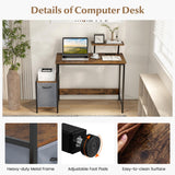 Computer Desk with Reversible Fabric Drawer & Moveable Shelf