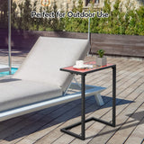 Tangkula C-Shaped Outdoor Side Table, Patio Snack Table w/Ceramic Top & Anti-Rust Metal Frame