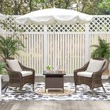 Tangkula Outdoor Wicker Table, Rattan Coffee Table with Umbrella Insert Hole, HDPE Tabletop & Sturdy Metal Frame