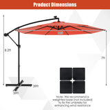 Tangkula 10 Ft Patio Offset Umbrella, 40 LED Lighted Market Umbrella W/8 Sturdy Ribs, Easy Tilt Adjustment & Crank (Orange)