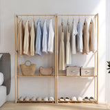 Tangkula Solid Wood Clothes Rack for Hanging Clothes with Hanging Rod & 2 Open Shelves