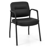 Tangkula Waiting Room Guest Chairs, Upholstered PU Leather Conference Room Chairs with Integrated Armrests, Black