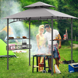 Tangkula 8x5 Ft Grill Gazebo, 2-Tier Barbecue Gazebo with 2 Shelves, 10 Hanging Hooks, Bottle Opener & Storage Basket