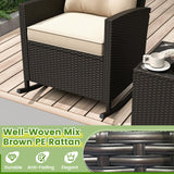 Tangkula 3 Piece Wicker Rocking Set, Patio Rattan Roker Chairs with Tempered Glass Table & Soft Cushions