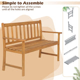 Tangkula Outdoor Acacia Wood Bench, 2-Person Garden Bench with Backrest and Armrests