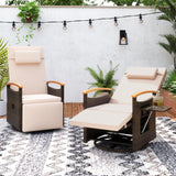Tangkula Patio Rattan 360 Degree Swivel Recliner Chair, Wicker Lounge Chair w/Adjustable Backrest & Footrest