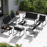Tangkula 4 Piece Patio Furniture Set with Mesh Seat Fabric & Tempered Glass Tabletop
