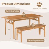 Tangkula 3 Pieces Patio Dining Set Acacia Wood Picnic Table with 1.97” Umbrella Hole and 2 Benches