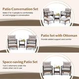 Tangkula 5 Pieces Wicker Patio Furniture Set, Outdoor Rattan Chairs with Ottomans, Cushions and 2-Tier Tempered Glass Side Table