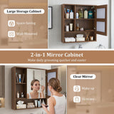 Tangkula Wall-Mounted Bathroom Mirror Cabinet w/2 Hidden Storage Shelves & 3 Open Storage Compartments