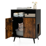 Tangkula Cat Litter Box Enclosure, 2-in-1 Cat Washroom Cabinet with Open Compartment
