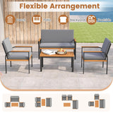 Tangkula Patio Furniture Set Outdoor Conversation Set with Acacia Wood Coffee Table