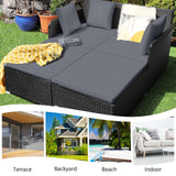 Tangkula Patio Rattan Daybed, Patiojoy Outdoor Sunbed with Spacious Seat (Grey)