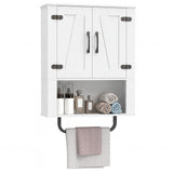 Tangkula Bathroom Wall Cabinet with 2 Barn Doors & Metal Towel Bar