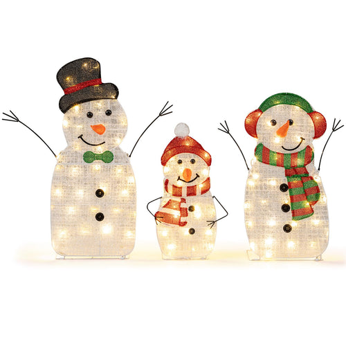 Tangkula 3-Piece Christmas Lighted Snowman Family Decoration