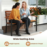 Tangkula 43" Outdoor Garden Bench 2-Person Acacia Wood Bench with Heavy-Duty Metal Frame