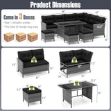 Tangkula 7 Pieces Patio Dining Furniture Set, Outdoor PE Rattan Sectional Sofa Set with Soft Cushions