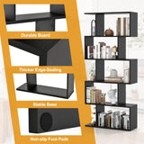 Tangkula 5-Tier Geometric Bookshelf S Shaped Bookcase w/Anti-Toppling Device