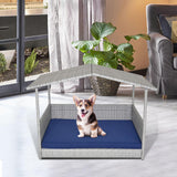 Tangkula Wicker Dog House, Indoor Outdoor Raised Rattan Dog Bed