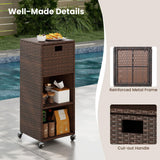Tangkula Rattan Outdoor Storage Cabinet with 3 Shelves