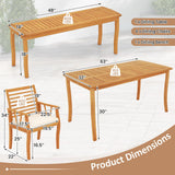 Tangkula 6 Pieces Acacia Wood Patio Dining Set with Bench
