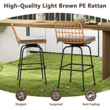 Tangkula Patio Swivel Barstools, Wicker Bar Height Chairs w/Soft Seat Cushions