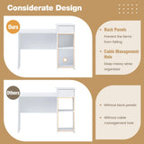 Tangkula White Desk with Drawer, Modern Computer Desk with Adjustable Shelf & Cable Hole, Wooden Computer Workstation for Home or Office