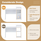 Tangkula White Desk with Drawer, Modern Computer Desk with Adjustable Shelf & Cable Hole