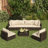 Tangkula 7 Pieces Patio Rattan Furniture Set, Patiojoy Outdoor Conversation Set with Cushions and Tempered Glass Coffee Table