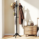 Tangkula Coat Rack Freestanding Solid Rubber Wood Coat Tree with 11 Hooks and 3 Height Options for Coats