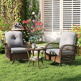 Tangkula 3 Piece Patio Swivel Rocker Set with Tempered Glass Side Table