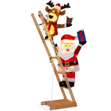 Tangkula 5.5 FT Lighted Reindeer & Santa Claus on Ladder