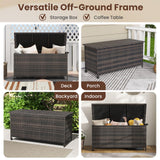 Tangkula Rattan Deck Box, 85 Gallon Storage Container with Waterproof Liner, Wheels & Gas Strut