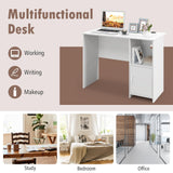 Tangkula White Desk with Cabinet & Open Shelf, Small Writing Study Desk with Cable Hole