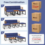 Tangkula 6 Piece Patio Conversation Sofa Set, Acacia Wood Chair Set with Ottomans & Coffee Table