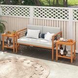 Tangkula Outdoor 2-Tier Patio End Table with Slatted Tabletop & Storage Shelf