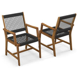 Tangkula Outdoor Acacia Wood Dining Chairs Set of 2, All-Weather Rope Woven Patio Chairs with Armrests