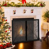 Tangkula Double Door Fireplace Screen, 38 x 31 Inch Flat Fire Guard Screen w/Magnetic Panels