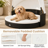 Tangkula Wicker Dog House with Retractable Canopy | Removable Cushion