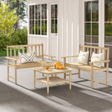 Tangkula Outdoor Teak Wood Garden Bench, 2-Person Patio Bench with Backrest and Armrests