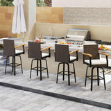 Tangkula Outdoor 360° Swivel Bar Stool with Cushion & Acacia Wood Armrests