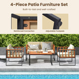 Tangkula Acacia Wood Outdoor Sofa Set, 4 Pieces Outdoor Furniture Set with Heavy Duty Metal Frame