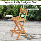 Tangkula Outdoor Portable High Top Acacia Wood Bar Height Chair with Backrest & Footrest