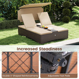 Tangkula Outdoor Rattan Daybed with Canopy & 4-Level Adjustable Backrests
