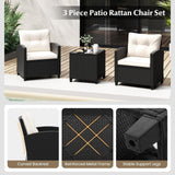 Tangkula 3 Piece Patio Furniture Set, Rattan Conversation Set w/Soft Seat & Back Cushions