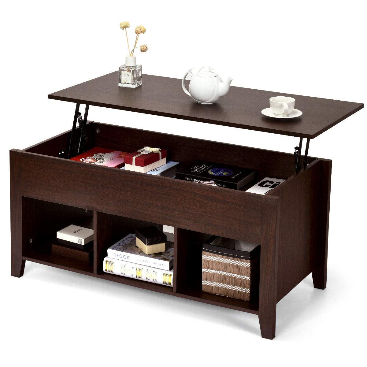 Wood Lift Top Coffee Table, Modern Coffee Table - Tangkula