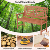 Tangkula Patio Wood Bench with Inclined Backrest