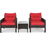 Tangkula 3 Pieces Patio Furniture Set Outdoor Rattan Wicker Coffee Table & Chairs Set