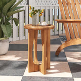 Tangkula Outdoor Side Table 14” Mahogany Accent Table with Round Tray Top
