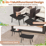 Tangkula Set of 2 Patio Ottomans, Multipurpose Rattan Ottomans w/Padded Quick Dry Foam & Heavy-Duty Metal Legs